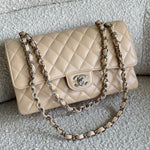 CHANEL Handbag Chanel Beige Clair Caviar Quilted Classic Flap Medium SHW - Redeluxe