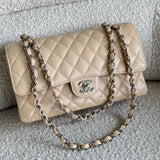 CHANEL Handbag Chanel Beige Clair Caviar Quilted Classic Flap Medium SHW - Redeluxe
