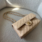 CHANEL Handbag Chanel Beige Clair Caviar Quilted Small Classic Double Flap Gold Hardware - Redeluxe