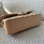 CHANEL Handbag Chanel Beige Clair Caviar Quilted Small Classic Double Flap Gold Hardware - Redeluxe