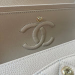 CHANEL Handbag Chanel Beige Clair Caviar Quilted Small Classic Double Flap Gold Hardware - Redeluxe