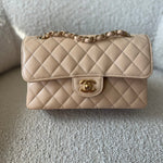 CHANEL Handbag Chanel Beige Clair Caviar Quilted Small Classic Double Flap Gold Hardware - Redeluxe