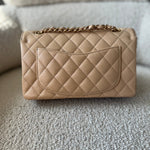 CHANEL Handbag Chanel Beige Clair Caviar Quilted Small Classic Double Flap Gold Hardware - Redeluxe