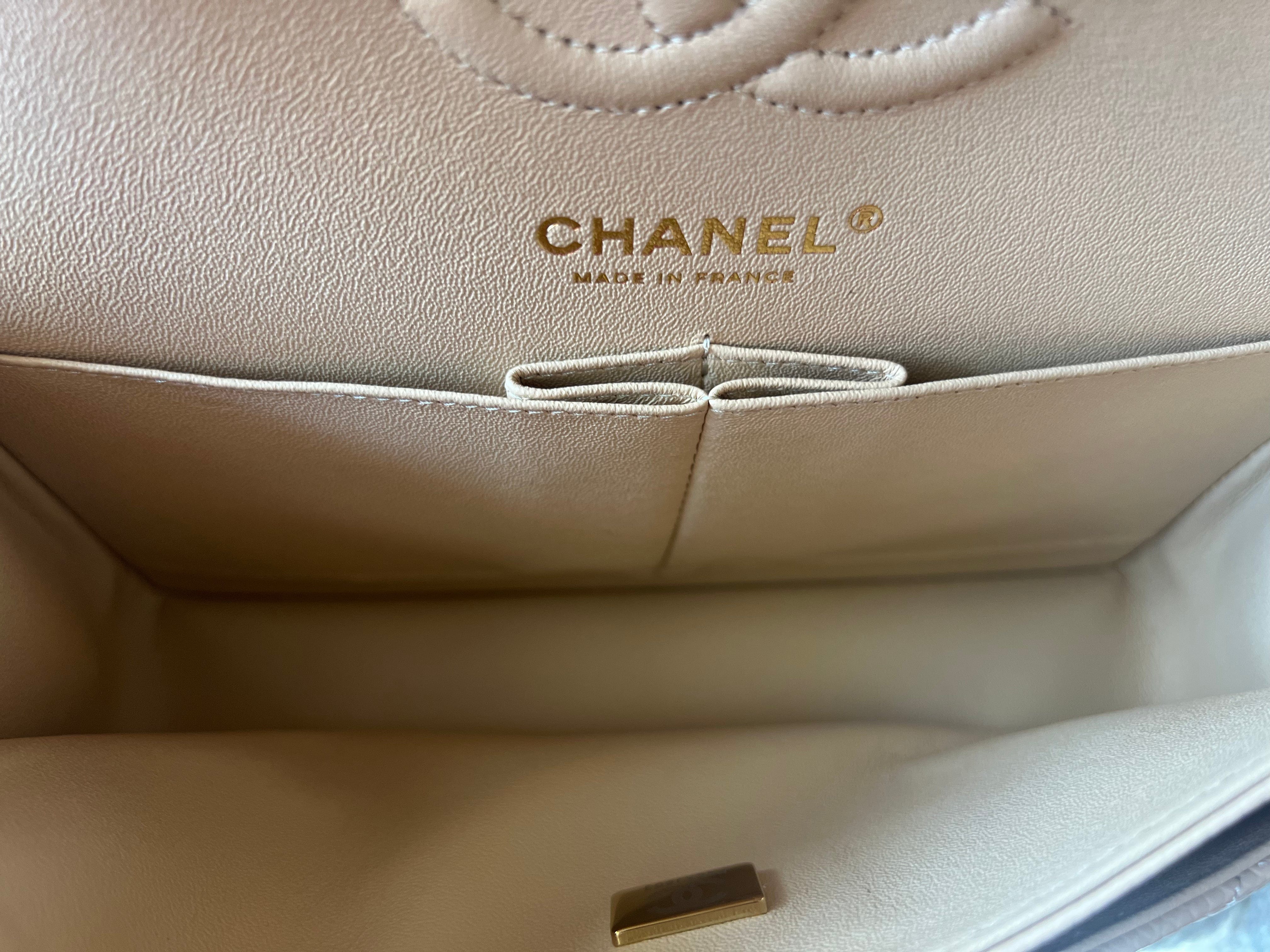 CHANEL Handbag Chanel Beige Clair Caviar Quilted Small Classic Double Flap Gold Hardware - Redeluxe