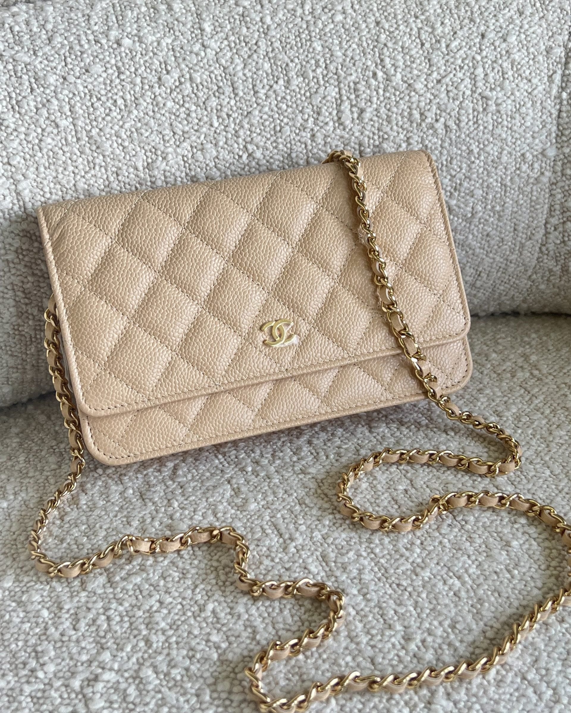 CHANEL Handbag Chanel Beige Clair Caviar Quilted Wallet on Chain GHW - Redeluxe