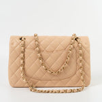 CHANEL Handbag Chanel Beige Lambskin Quilted Classic Flap Medium AGHW - Redeluxe