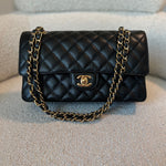 CHANEL Handbag Chanel Black Caviar Quilted Classic Double Flap Medium Gold Hardware - Redeluxe