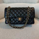 CHANEL Handbag Chanel Black Caviar Quilted Classic Double Flap Medium Gold Hardware - Redeluxe