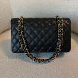 CHANEL Handbag Chanel Black Caviar Quilted Classic Double Flap Medium Gold Hardware - Redeluxe
