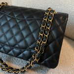 CHANEL Handbag Chanel Black Caviar Quilted Classic Double Flap Medium Gold Hardware - Redeluxe