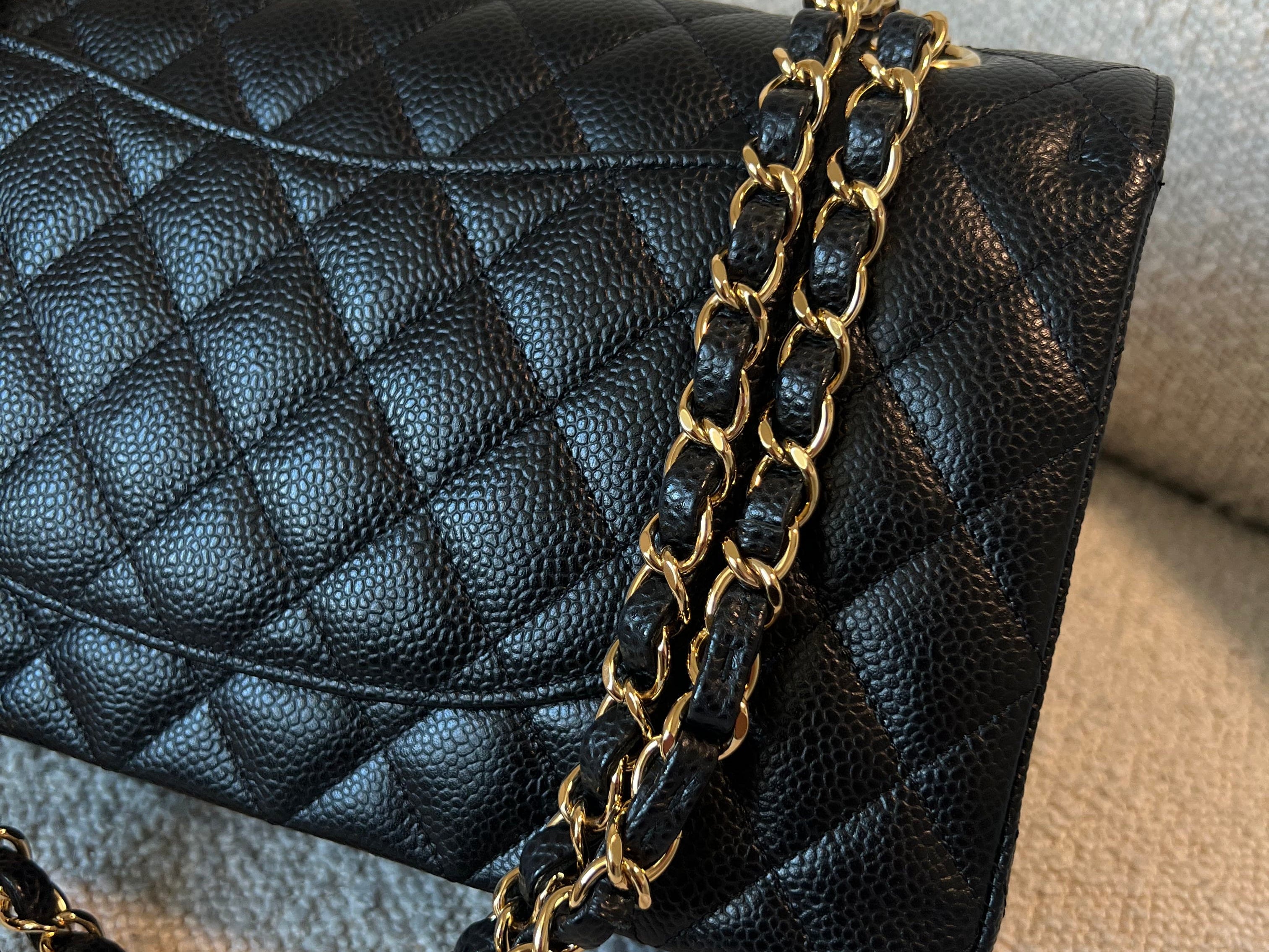 CHANEL Handbag Chanel Black Caviar Quilted Classic Double Flap Medium Gold Hardware - Redeluxe