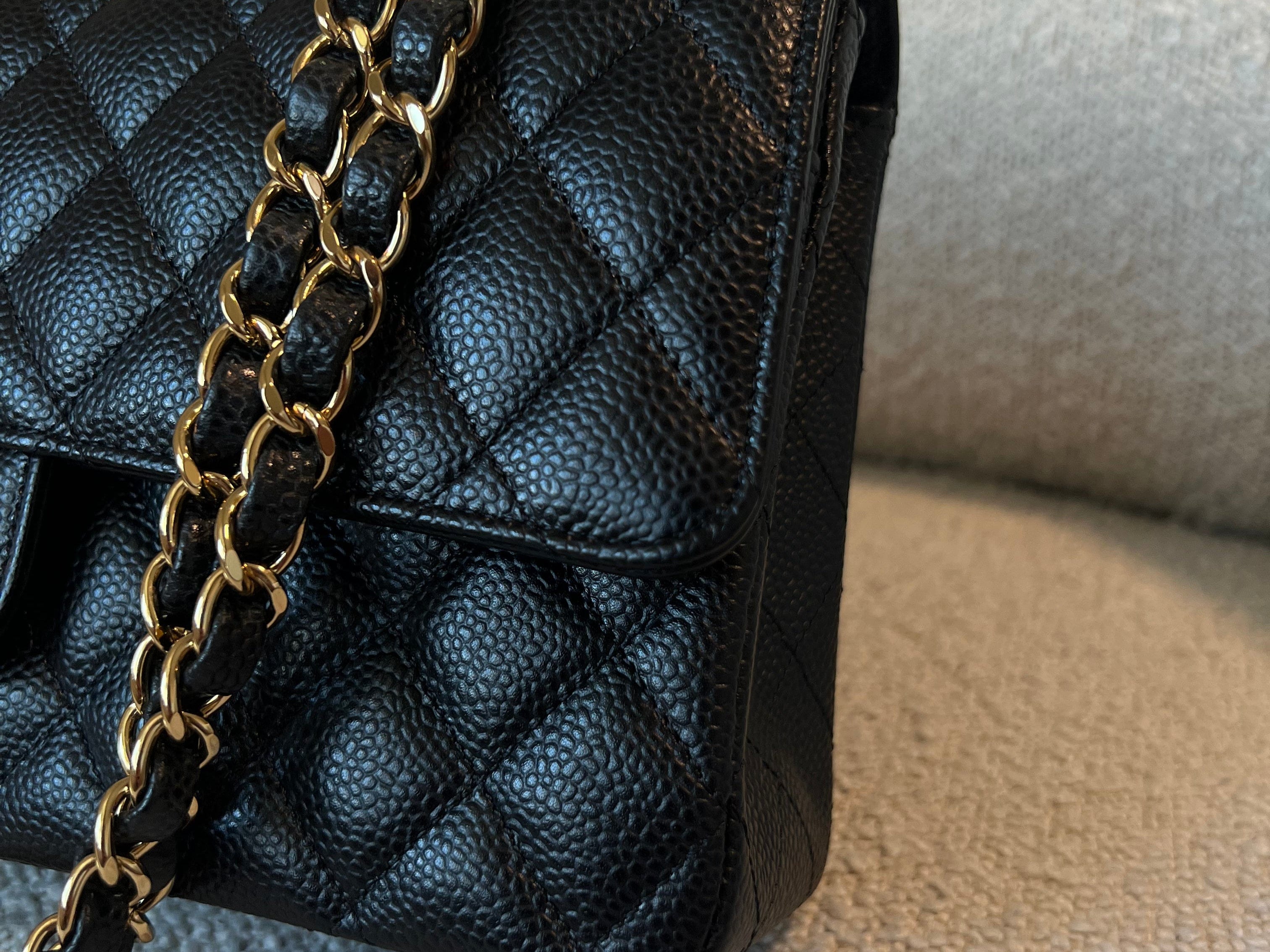 CHANEL Handbag Chanel Black Caviar Quilted Classic Double Flap Medium Gold Hardware - Redeluxe