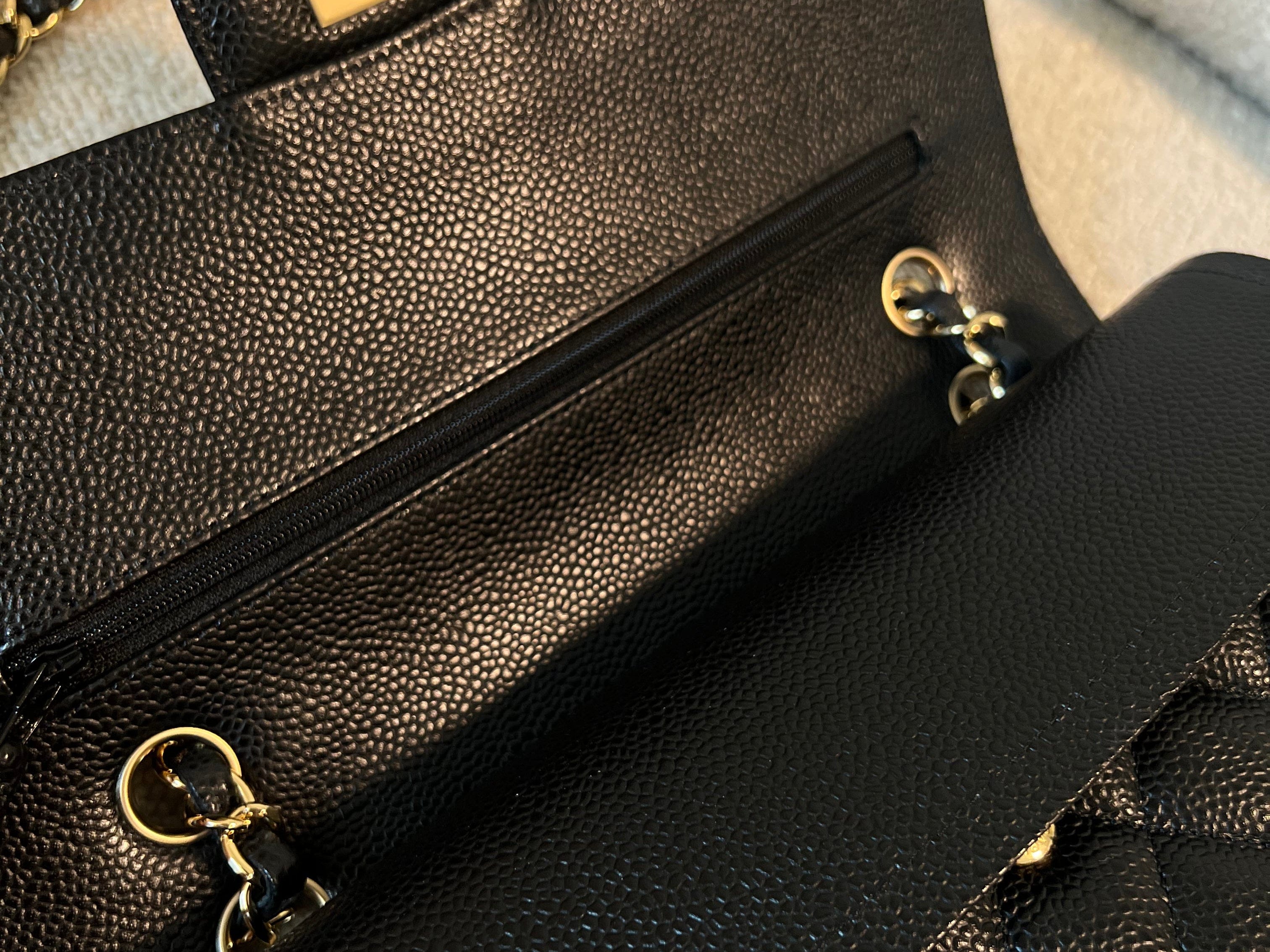 CHANEL Handbag Chanel Black Caviar Quilted Classic Double Flap Medium Gold Hardware - Redeluxe