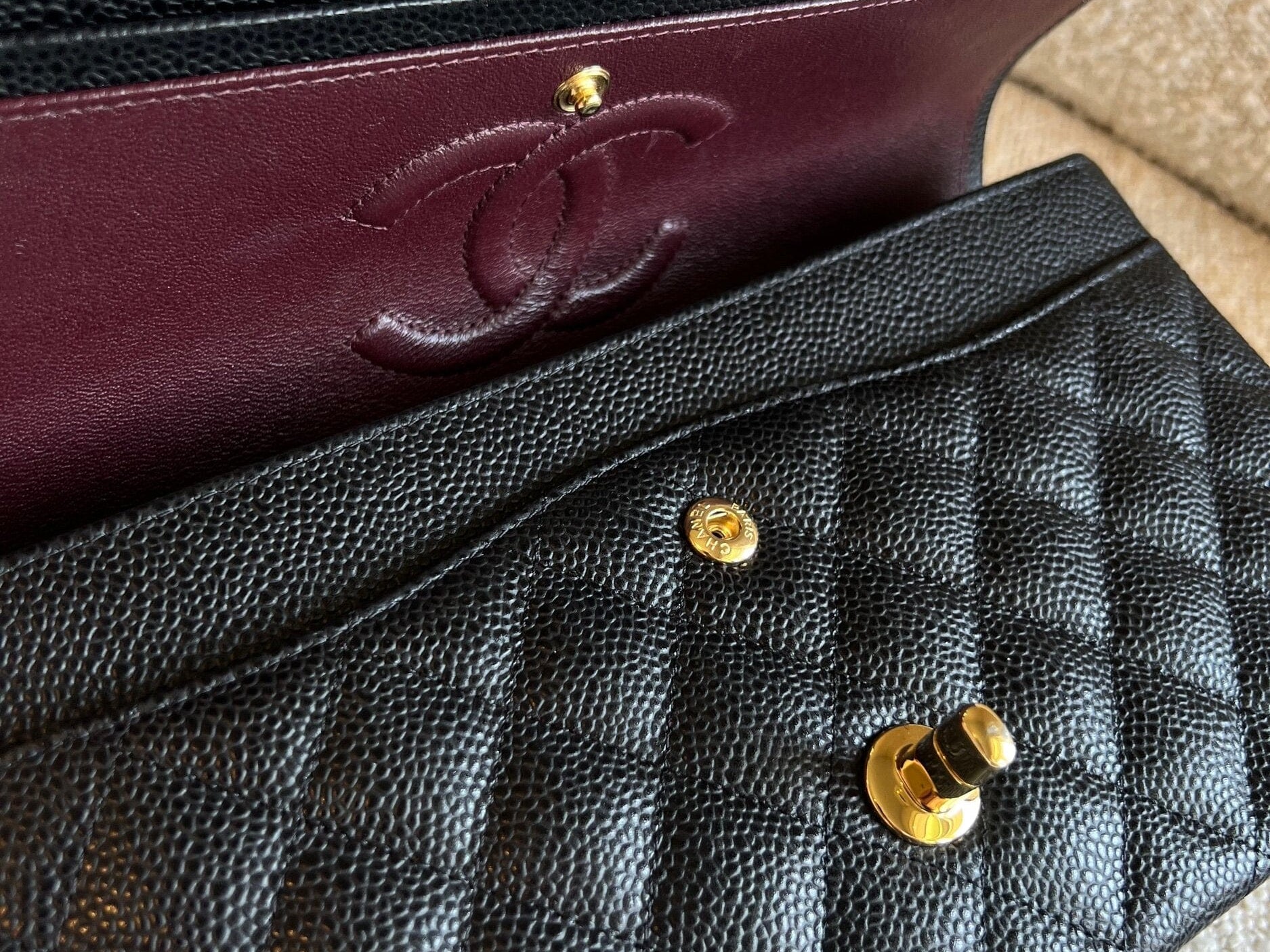 CHANEL Handbag Chanel Black Caviar Quilted Classic Flap Medium GHW - Redeluxe