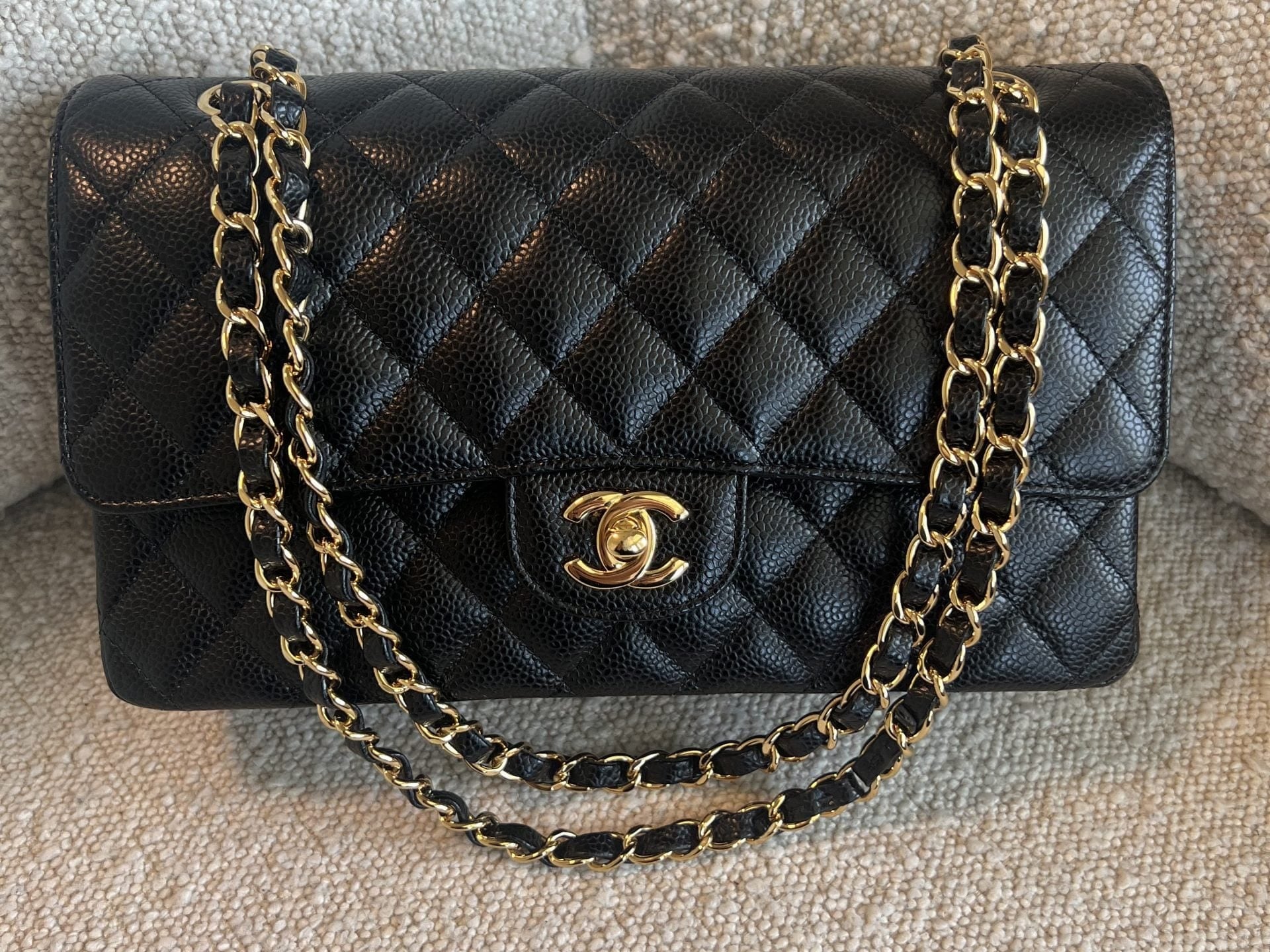CHANEL Handbag Chanel Black Caviar Quilted Classic Flap Medium LGHW - Redeluxe