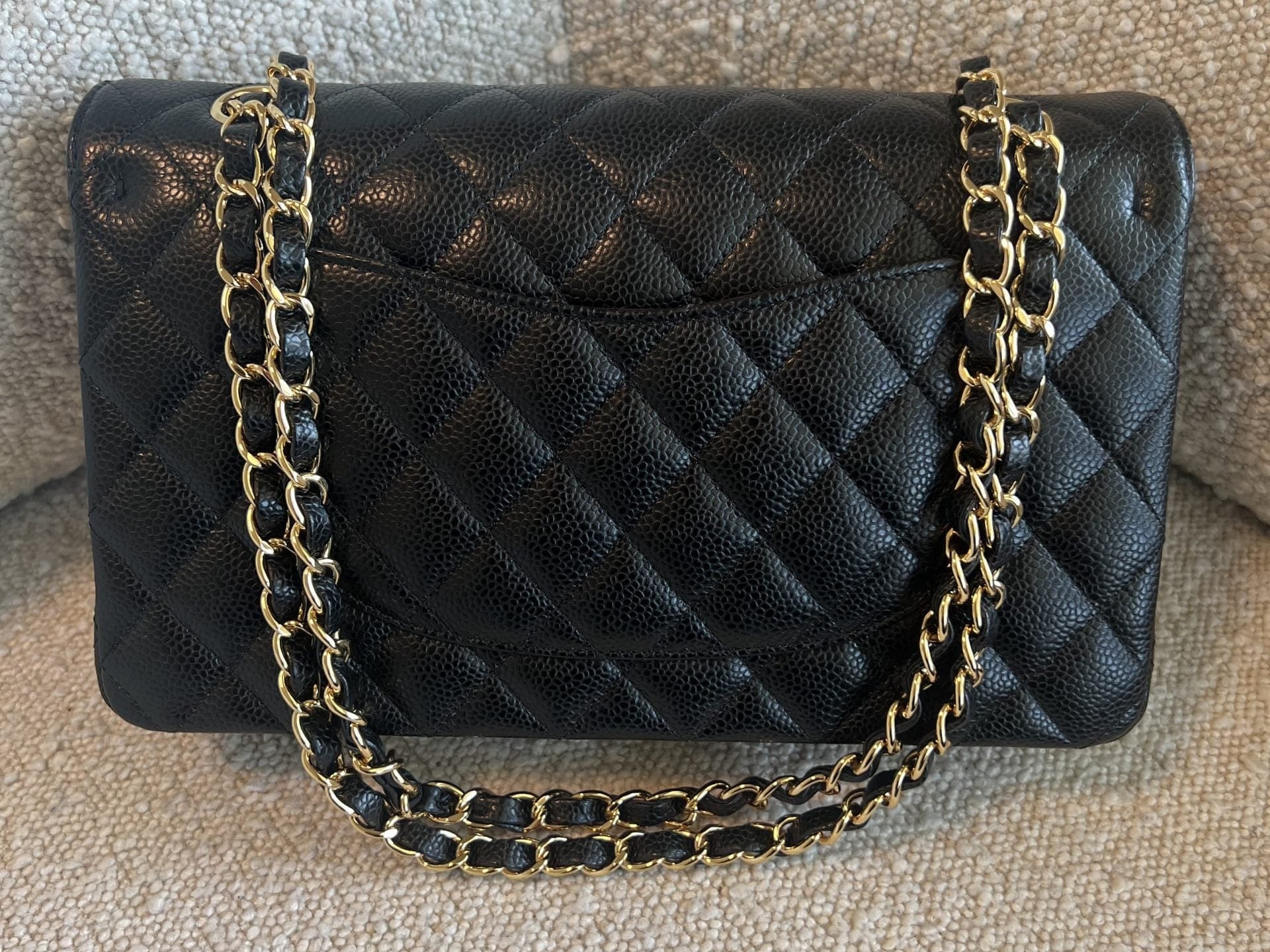 CHANEL Handbag Chanel Black Caviar Quilted Classic Flap Medium LGHW - Redeluxe