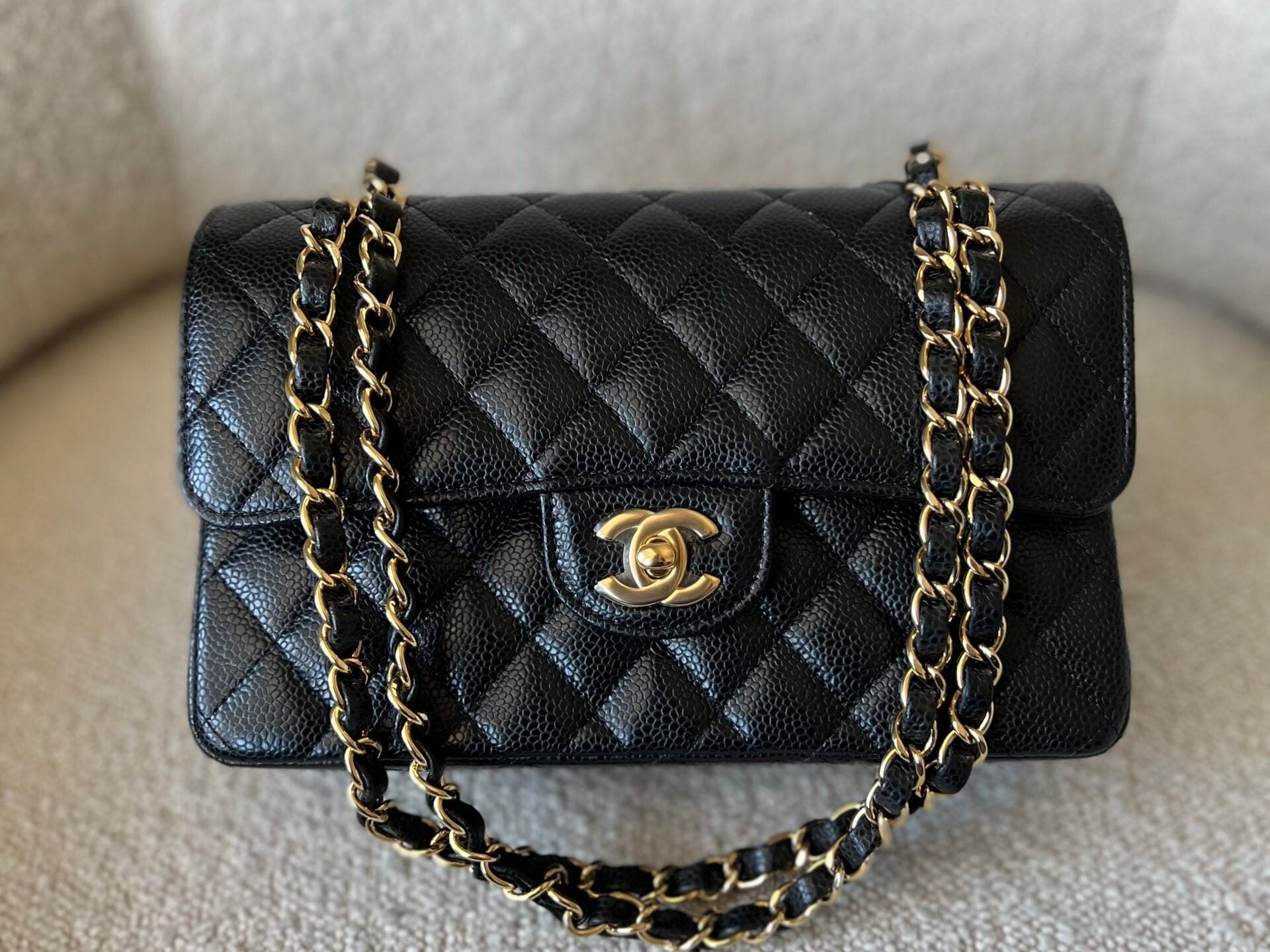 CHANEL Handbag Chanel Black Caviar Quilted Classic Flap Small Gold Hardware - Redeluxe