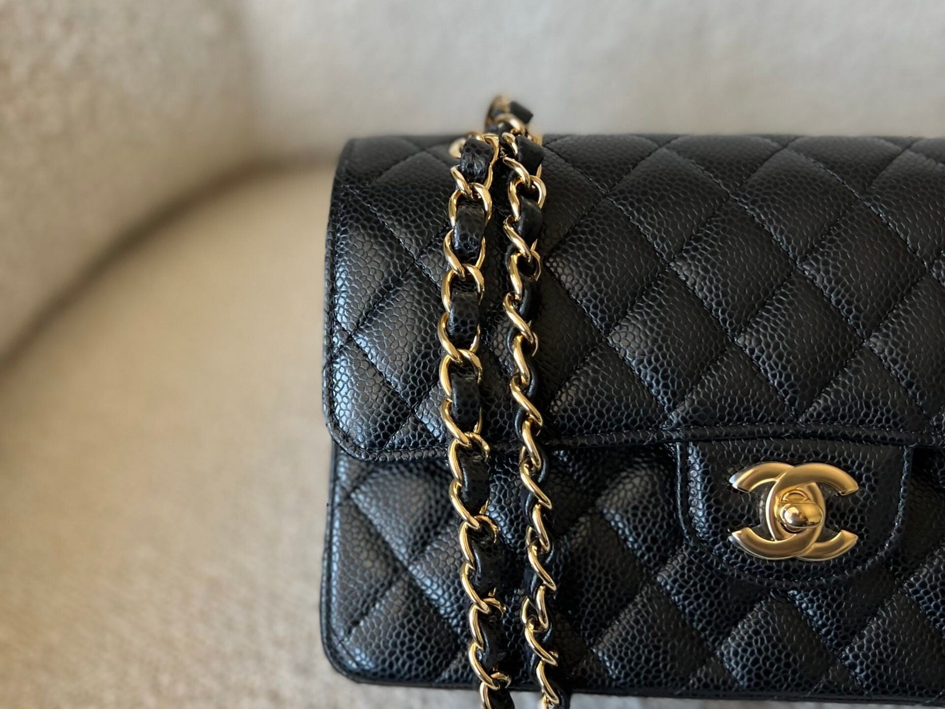 CHANEL Handbag Chanel Black Caviar Quilted Classic Flap Small Gold Hardware - Redeluxe