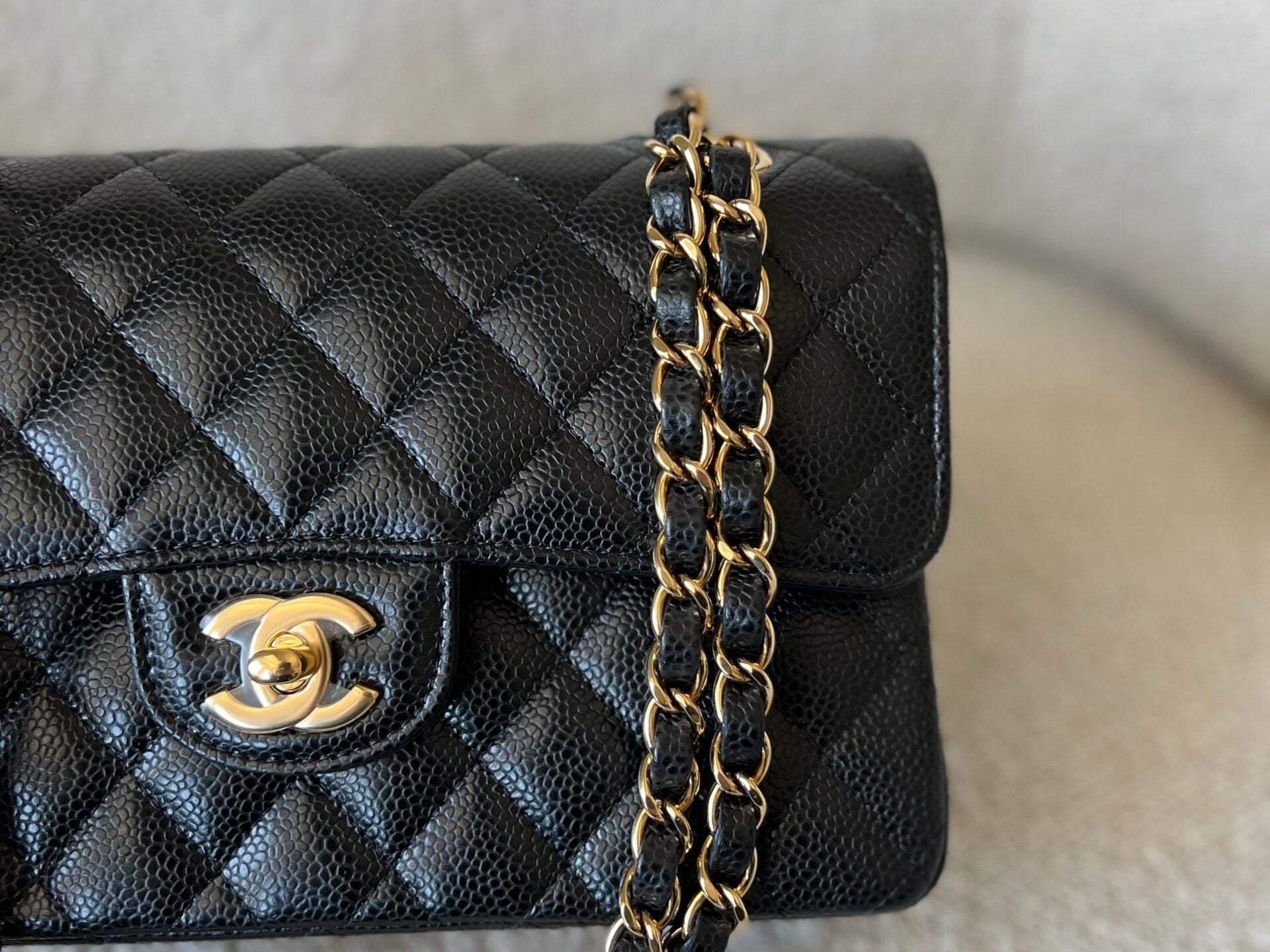CHANEL Handbag Chanel Black Caviar Quilted Classic Flap Small Gold Hardware - Redeluxe