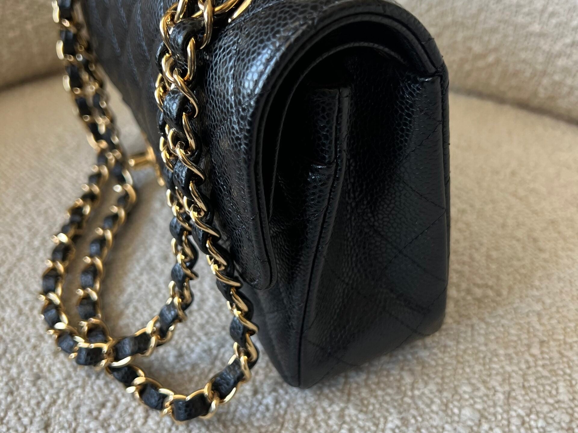 CHANEL Handbag Chanel Black Caviar Quilted Classic Flap Small Gold Hardware - Redeluxe