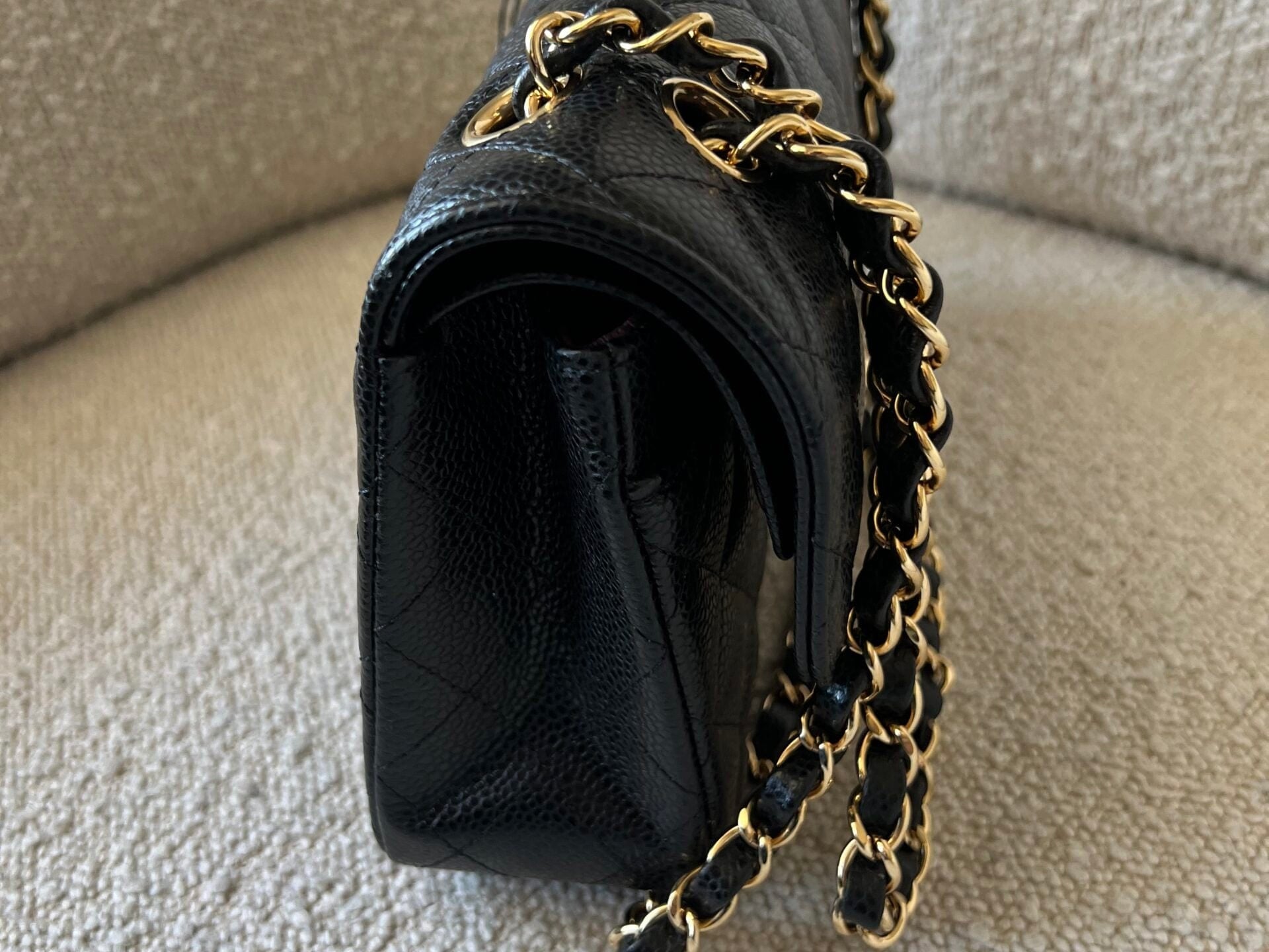 CHANEL Handbag Chanel Black Caviar Quilted Classic Flap Small Gold Hardware - Redeluxe