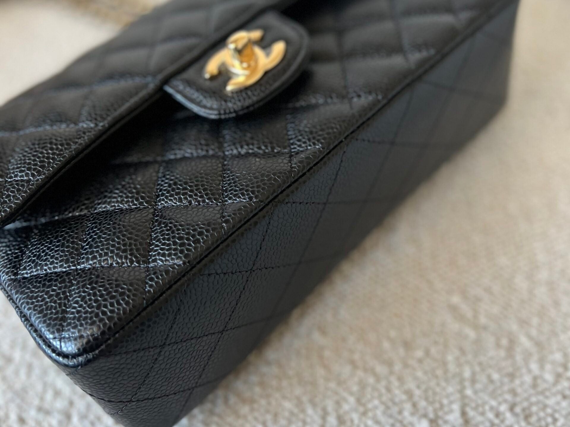 CHANEL Handbag Chanel Black Caviar Quilted Classic Flap Small Gold Hardware - Redeluxe