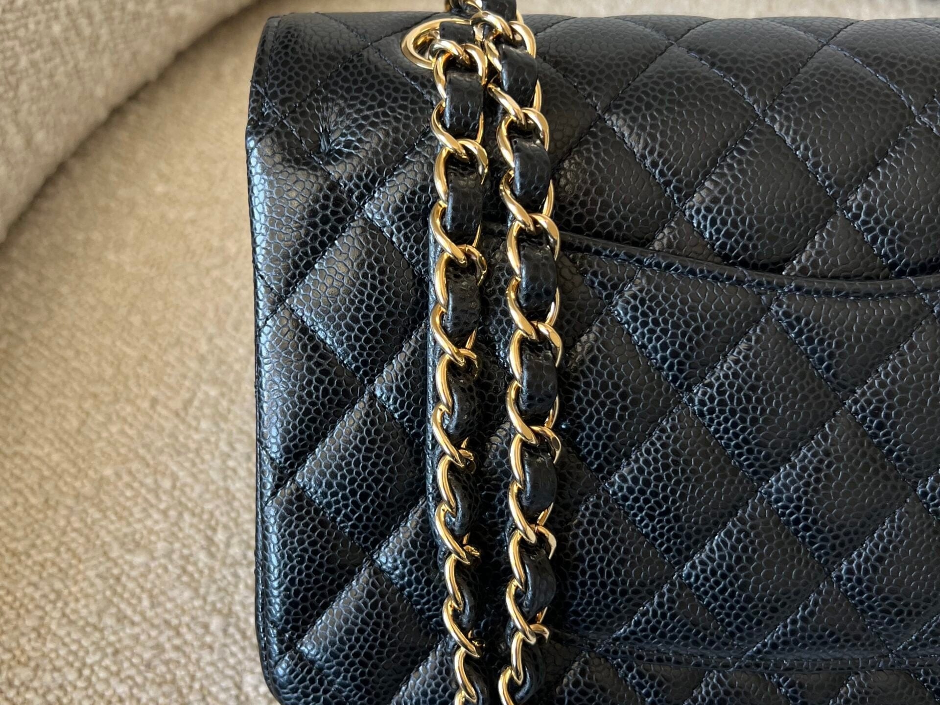 CHANEL Handbag Chanel Black Caviar Quilted Classic Flap Small Gold Hardware - Redeluxe