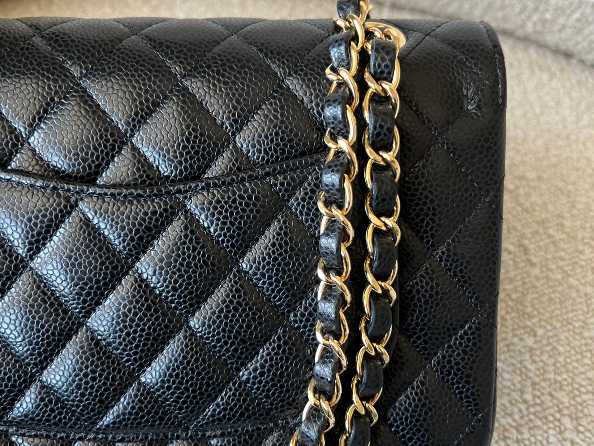 CHANEL Handbag Chanel Black Caviar Quilted Classic Flap Small Gold Hardware - Redeluxe