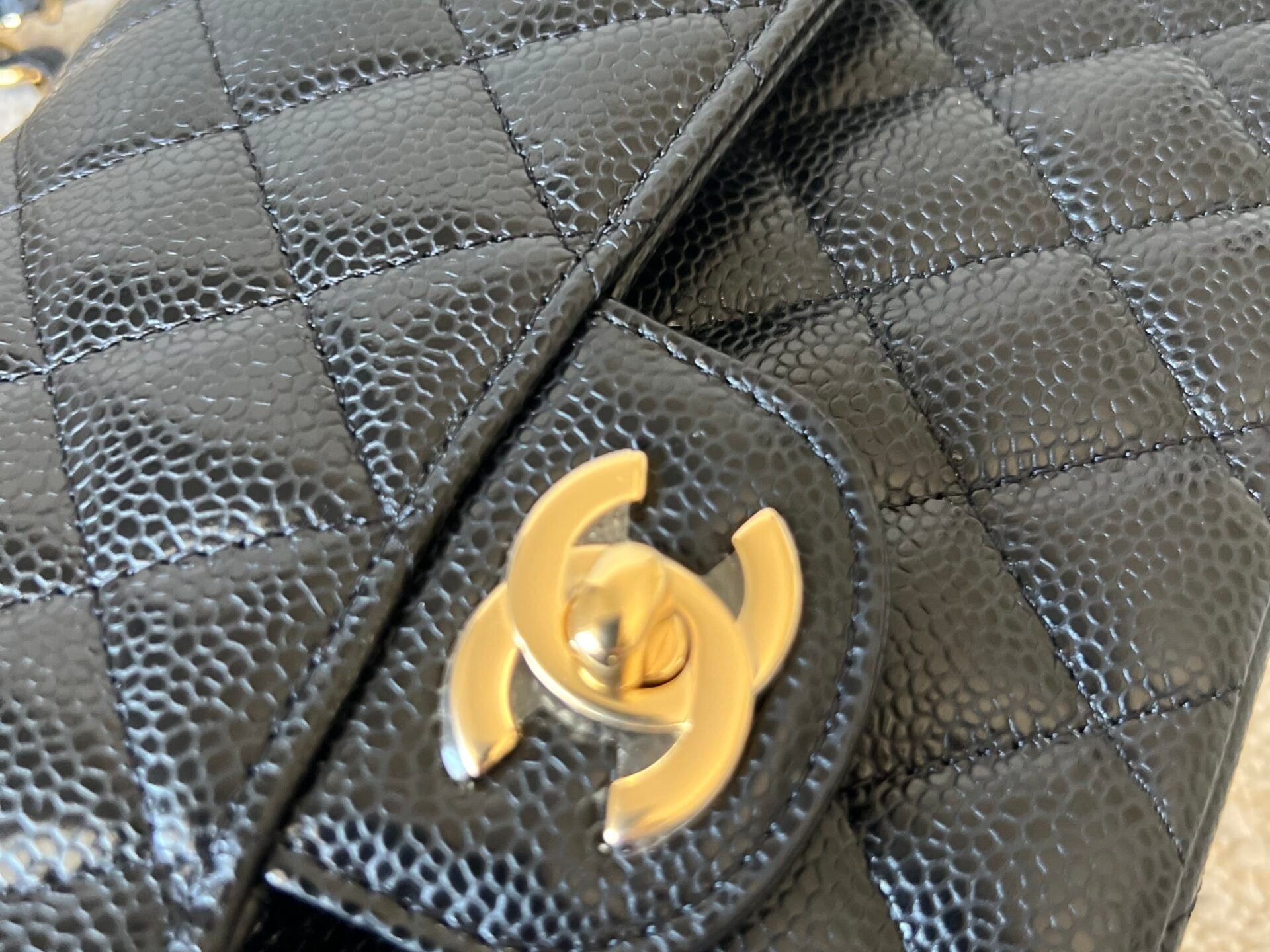 CHANEL Handbag Chanel Black Caviar Quilted Classic Flap Small Gold Hardware - Redeluxe
