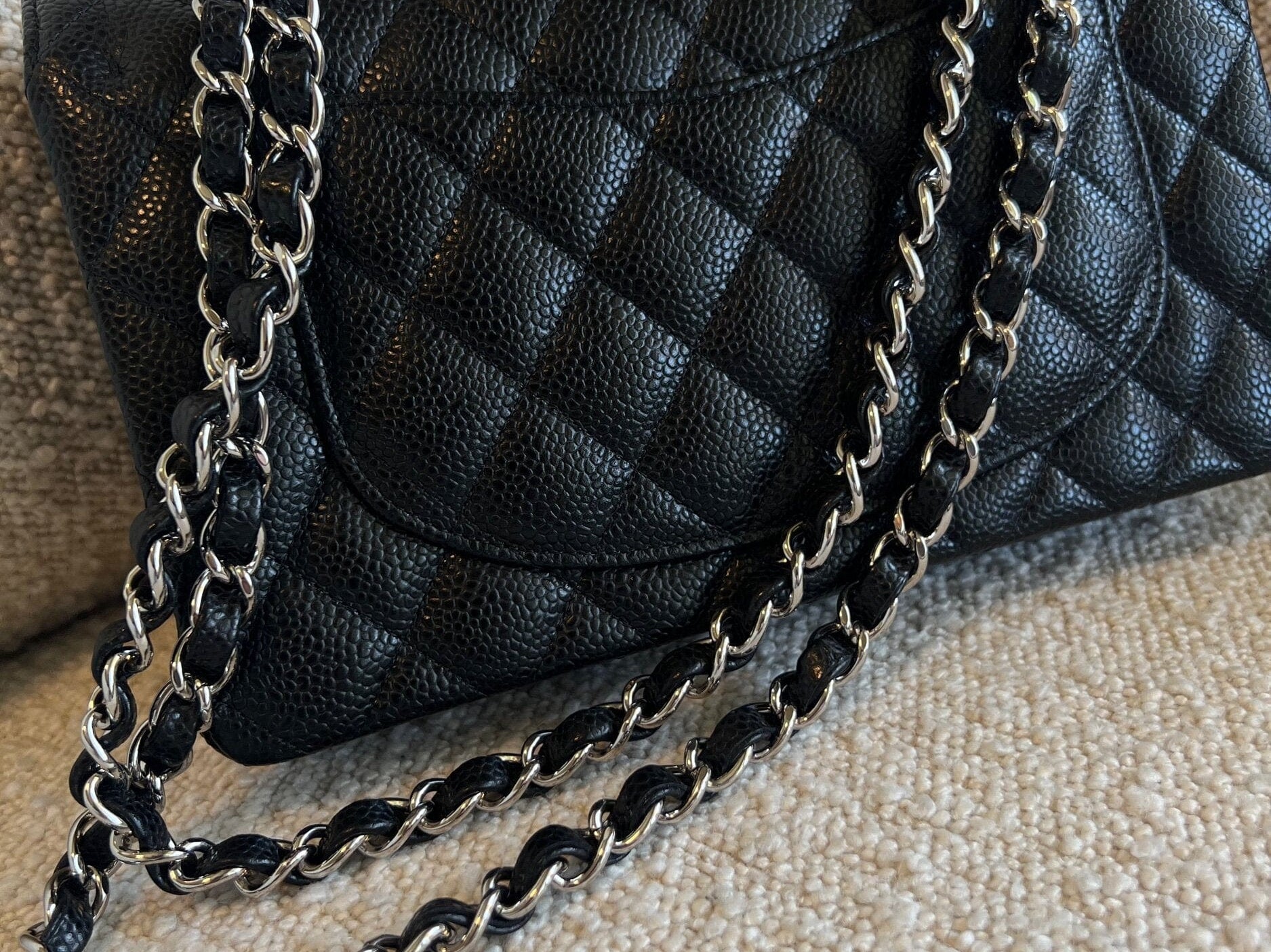 CHANEL Handbag Chanel Black Caviar Quilted Classic Flap Small SHW - Redeluxe