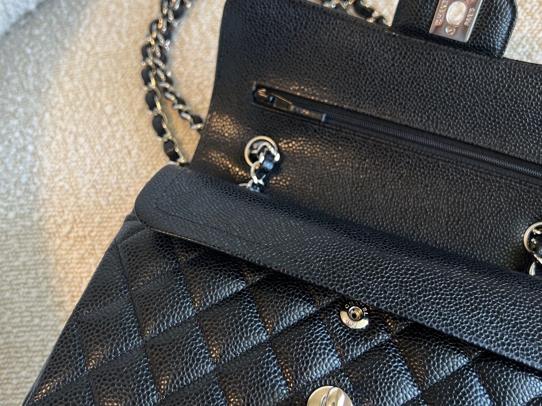 CHANEL Handbag Chanel Black Caviar Quilted Classic Flap Small SHW - Redeluxe