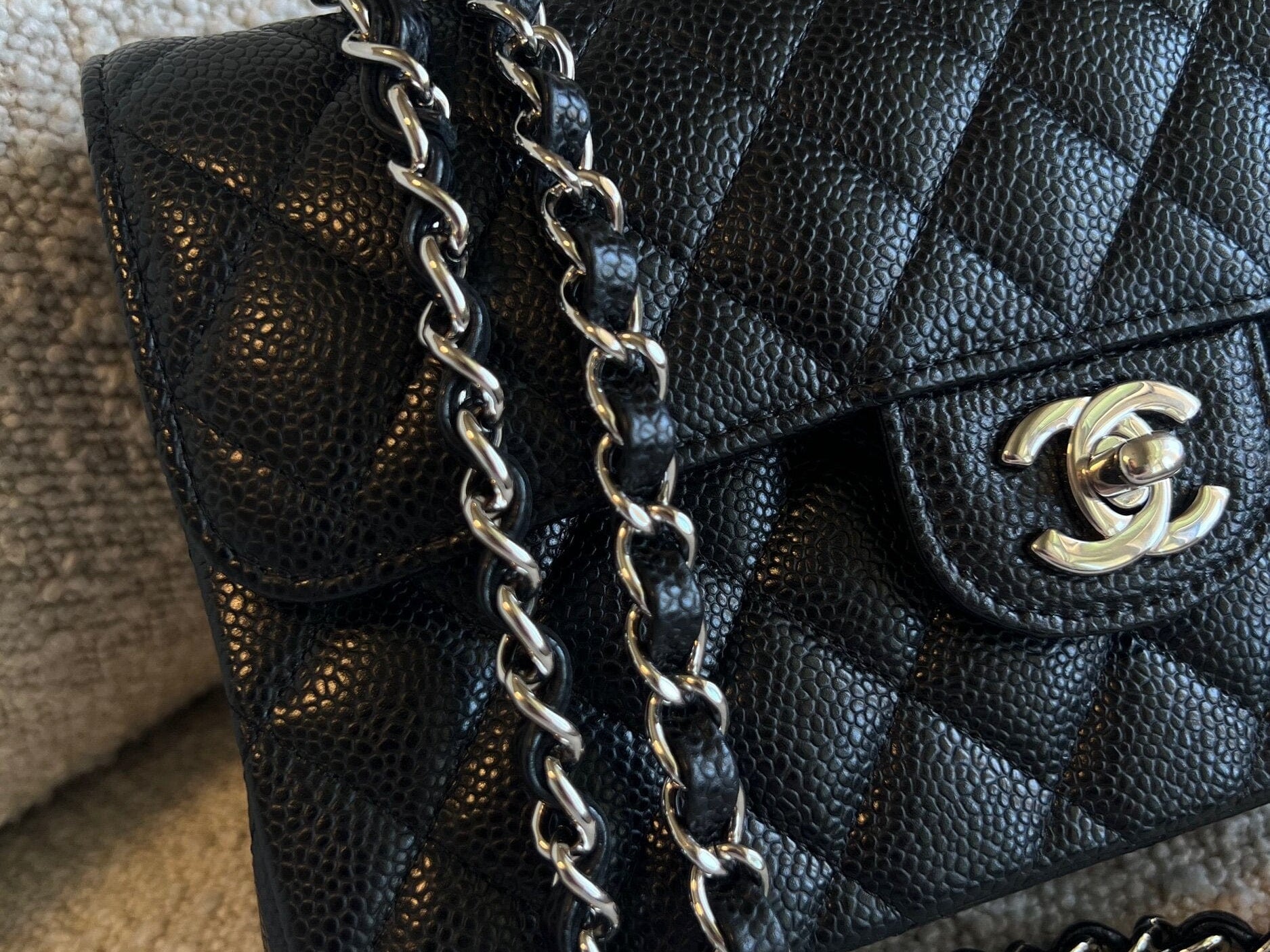CHANEL Handbag Chanel Black Caviar Quilted Classic Flap Small SHW - Redeluxe