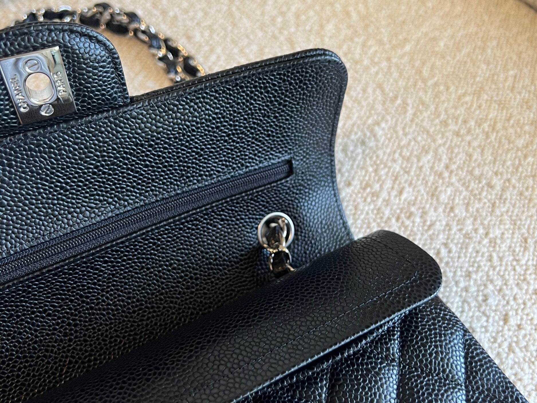 CHANEL Handbag Chanel Black Caviar Quilted Classic Flap Small SHW - Redeluxe