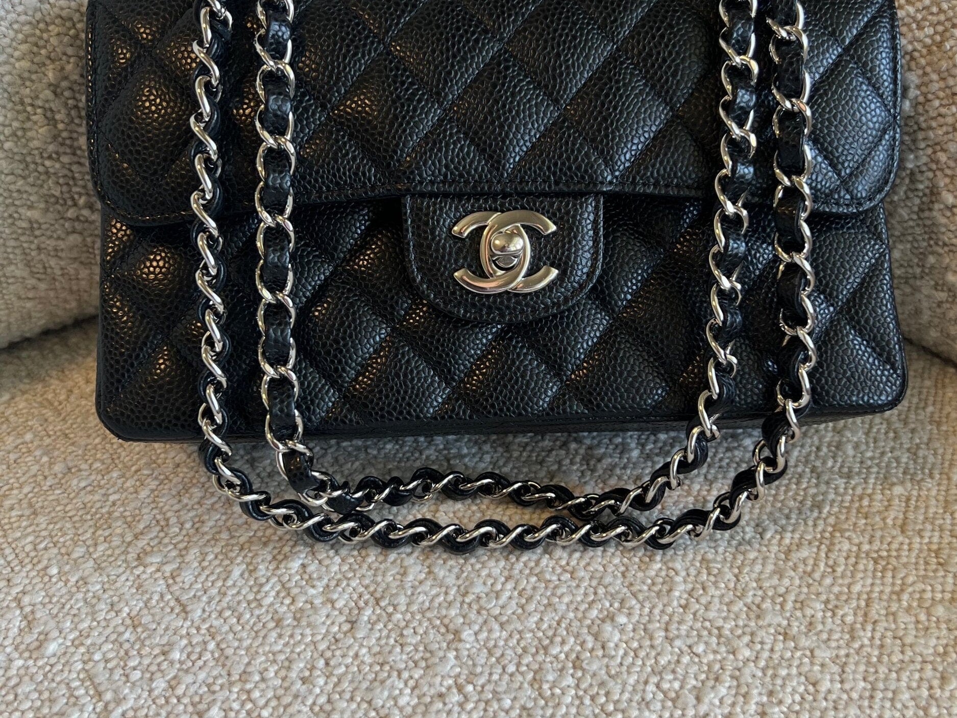 CHANEL Handbag Chanel Black Caviar Quilted Classic Flap Small SHW - Redeluxe