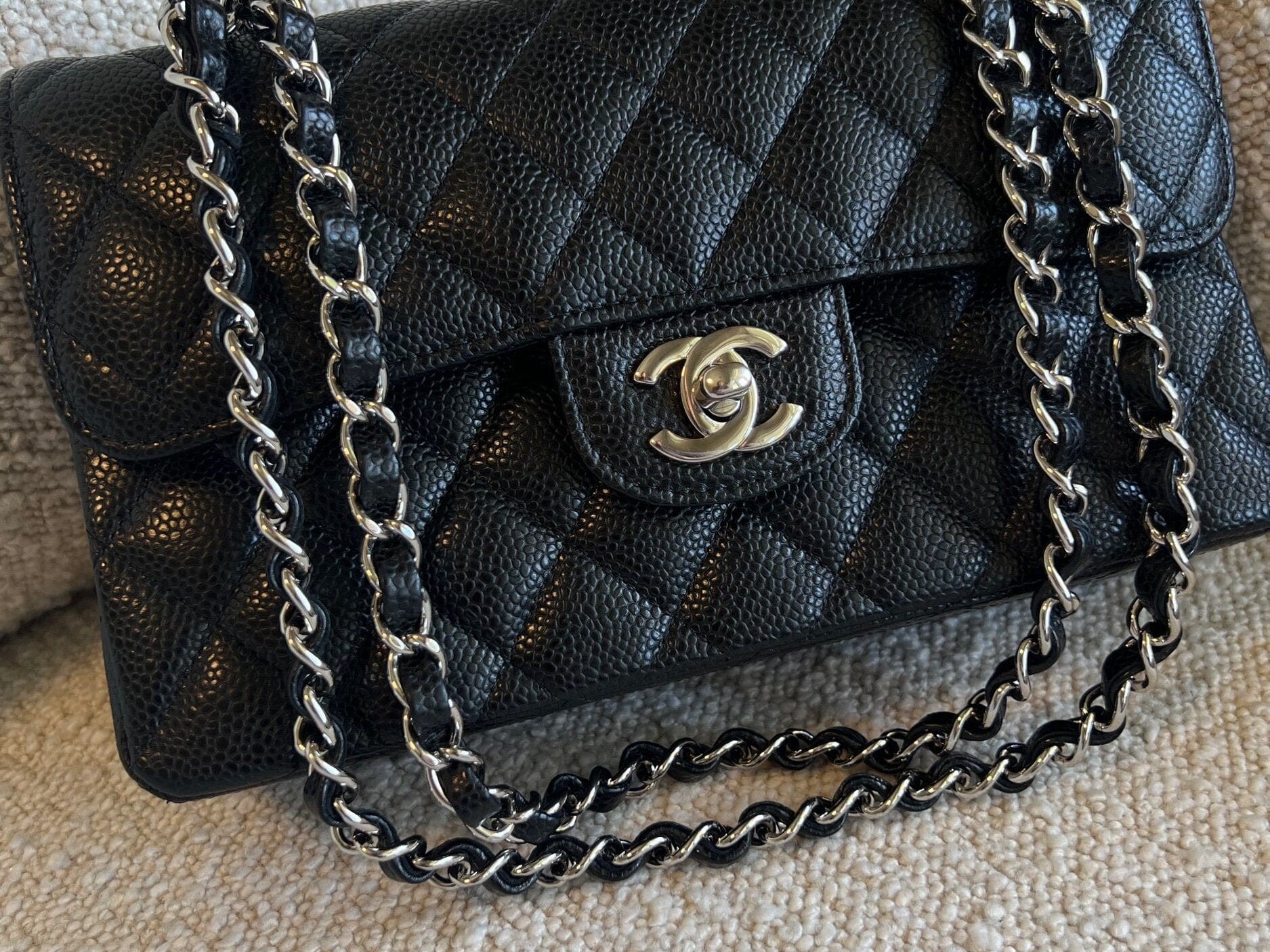 CHANEL Handbag Chanel Black Caviar Quilted Classic Flap Small SHW - Redeluxe