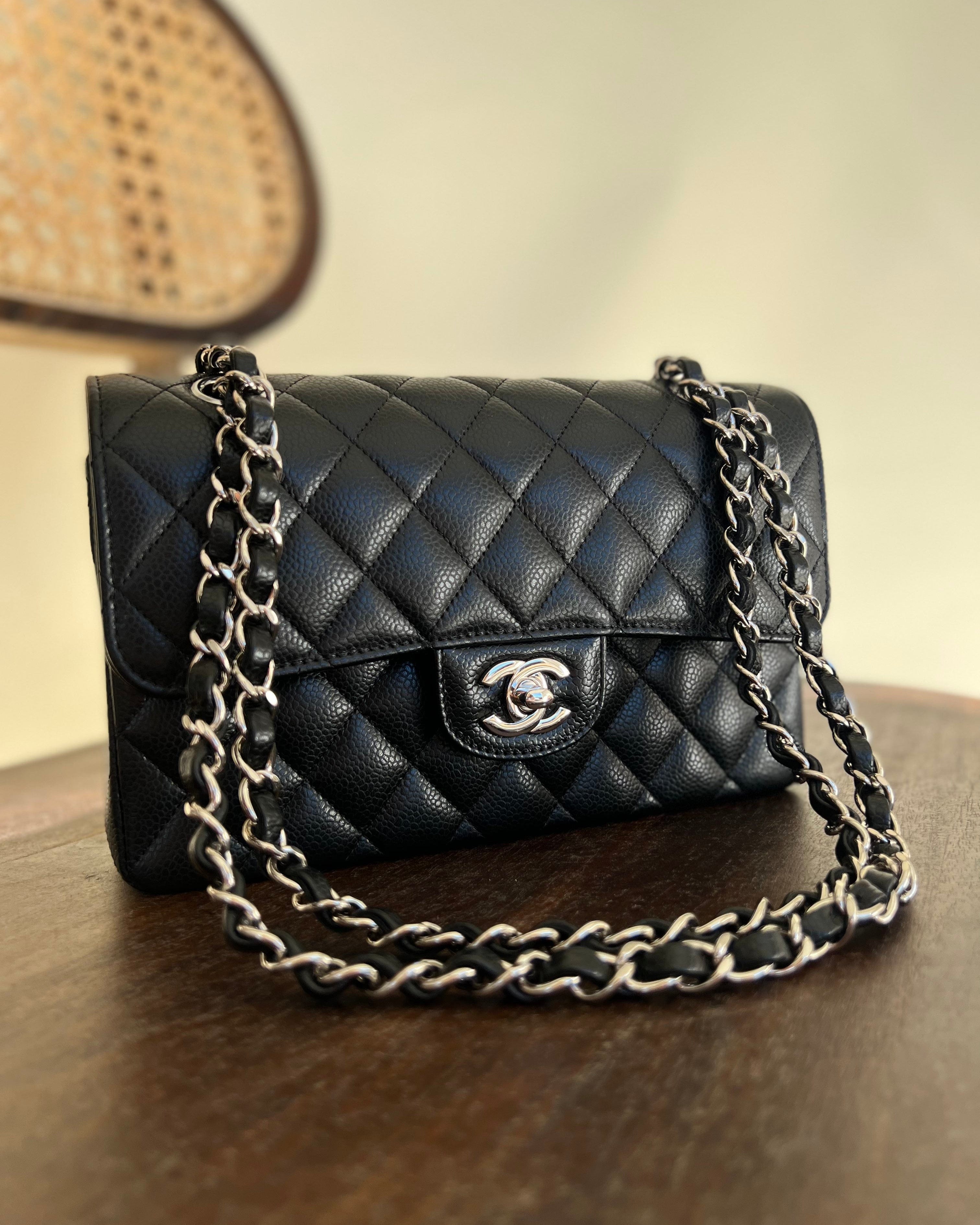 CHANEL Handbag Chanel Black Caviar Quilted Classic Flap Small SHW - Redeluxe