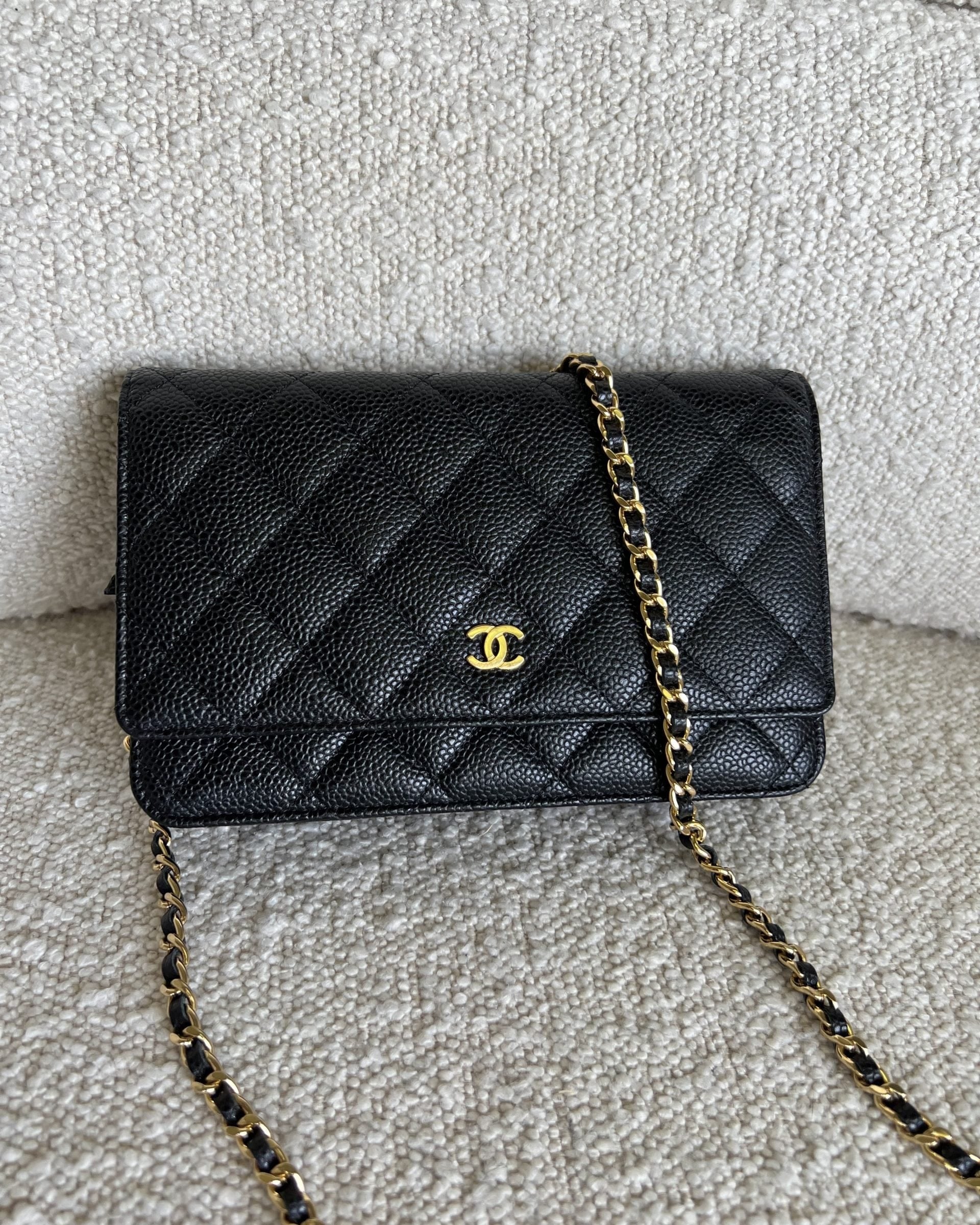 CHANEL Handbag Chanel Black Caviar Quilted Wallet On Chain GHW (WOC) - Redeluxe