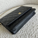 CHANEL Handbag Chanel Black Caviar Quilted Wallet On Chain GHW (WOC) - Redeluxe
