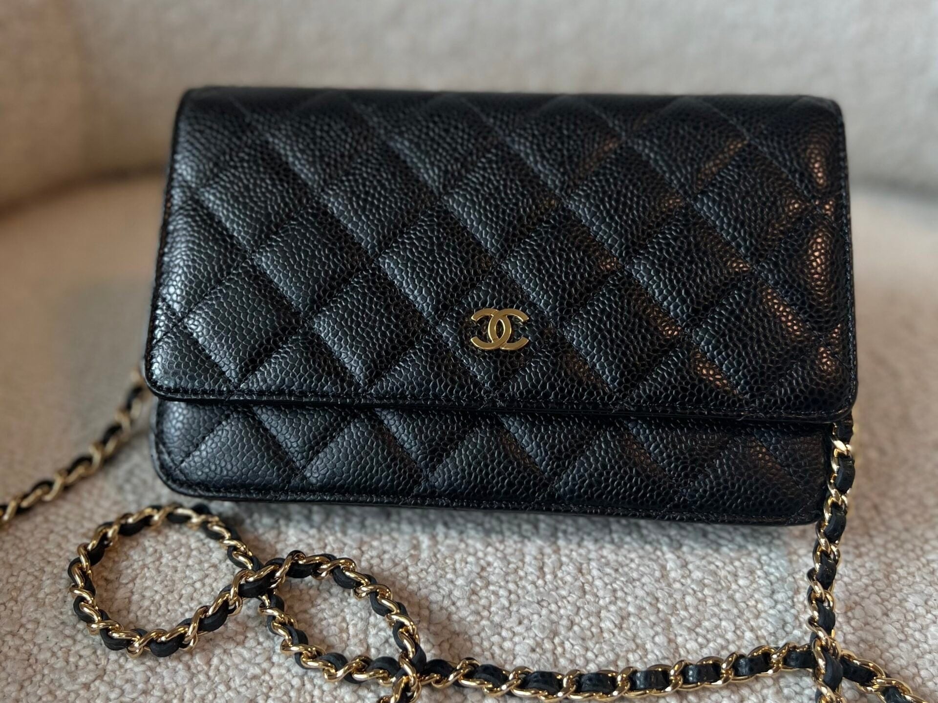 CHANEL Handbag Chanel Black Caviar Quilted Wallet On Chain GHW (WOC) - Redeluxe
