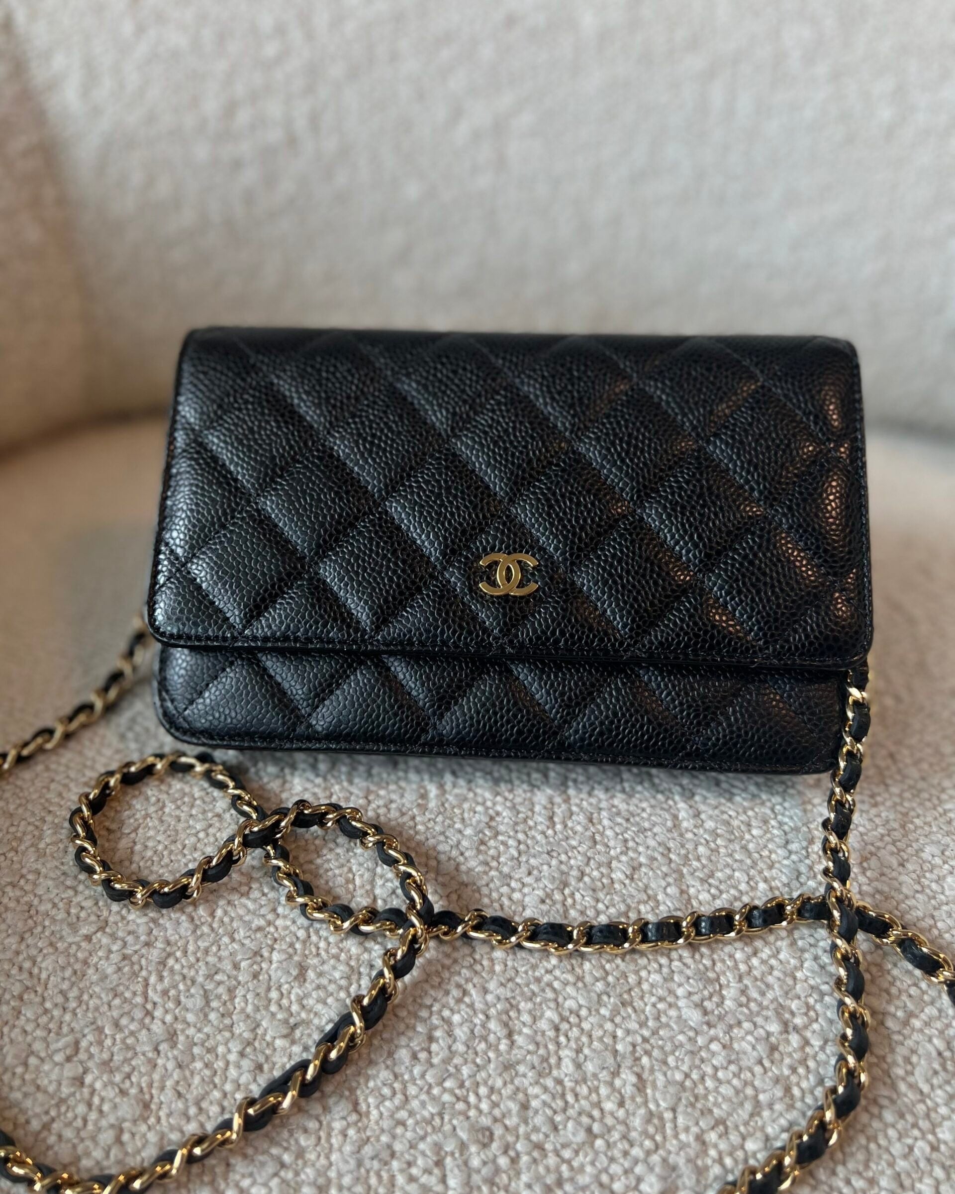 CHANEL Handbag Chanel Black Caviar Quilted Wallet On Chain GHW (WOC) - Redeluxe