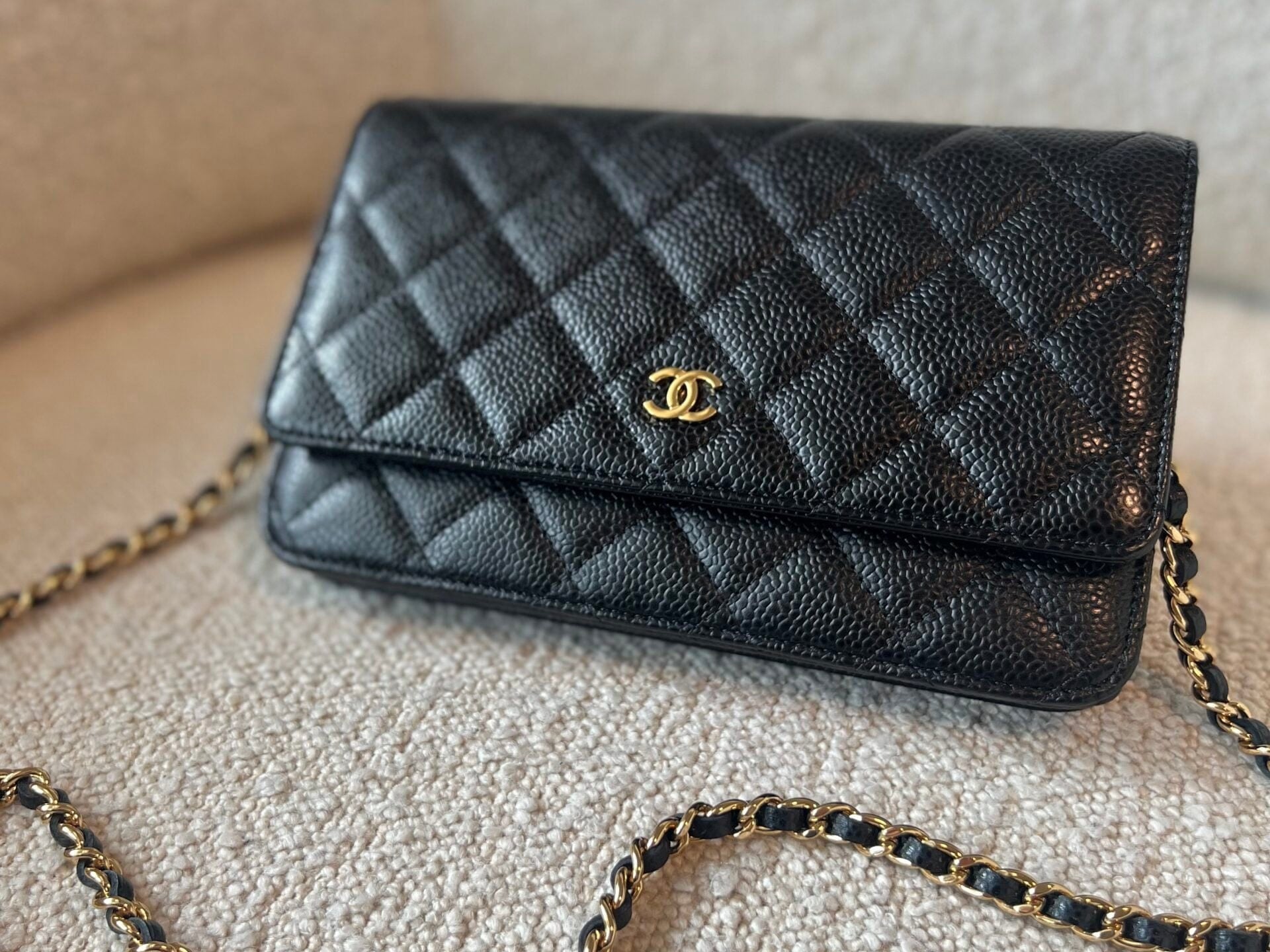 CHANEL Handbag Chanel Black Caviar Quilted Wallet On Chain GHW (WOC) - Redeluxe