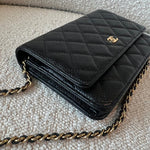 CHANEL Handbag Chanel Black Caviar Quilted Wallet On Chain GHW (WOC) - Redeluxe