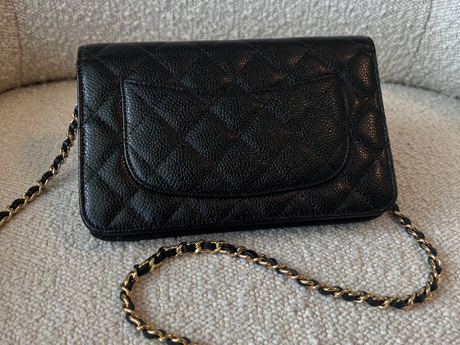 CHANEL Handbag Chanel Black Caviar Quilted Wallet On Chain GHW (WOC) - Redeluxe
