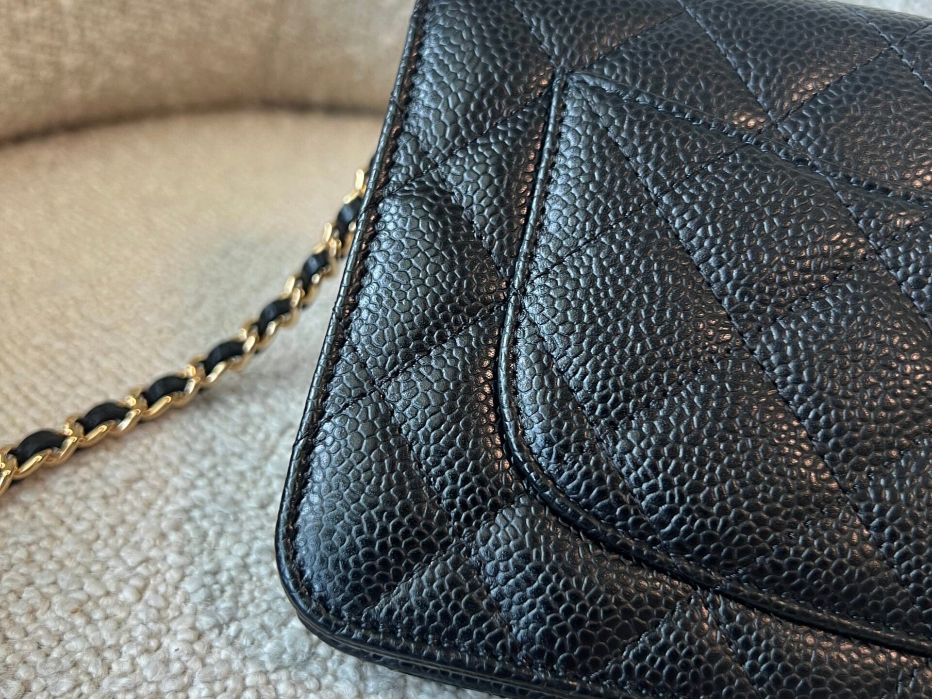 CHANEL Handbag Chanel Black Caviar Quilted Wallet On Chain GHW (WOC) - Redeluxe