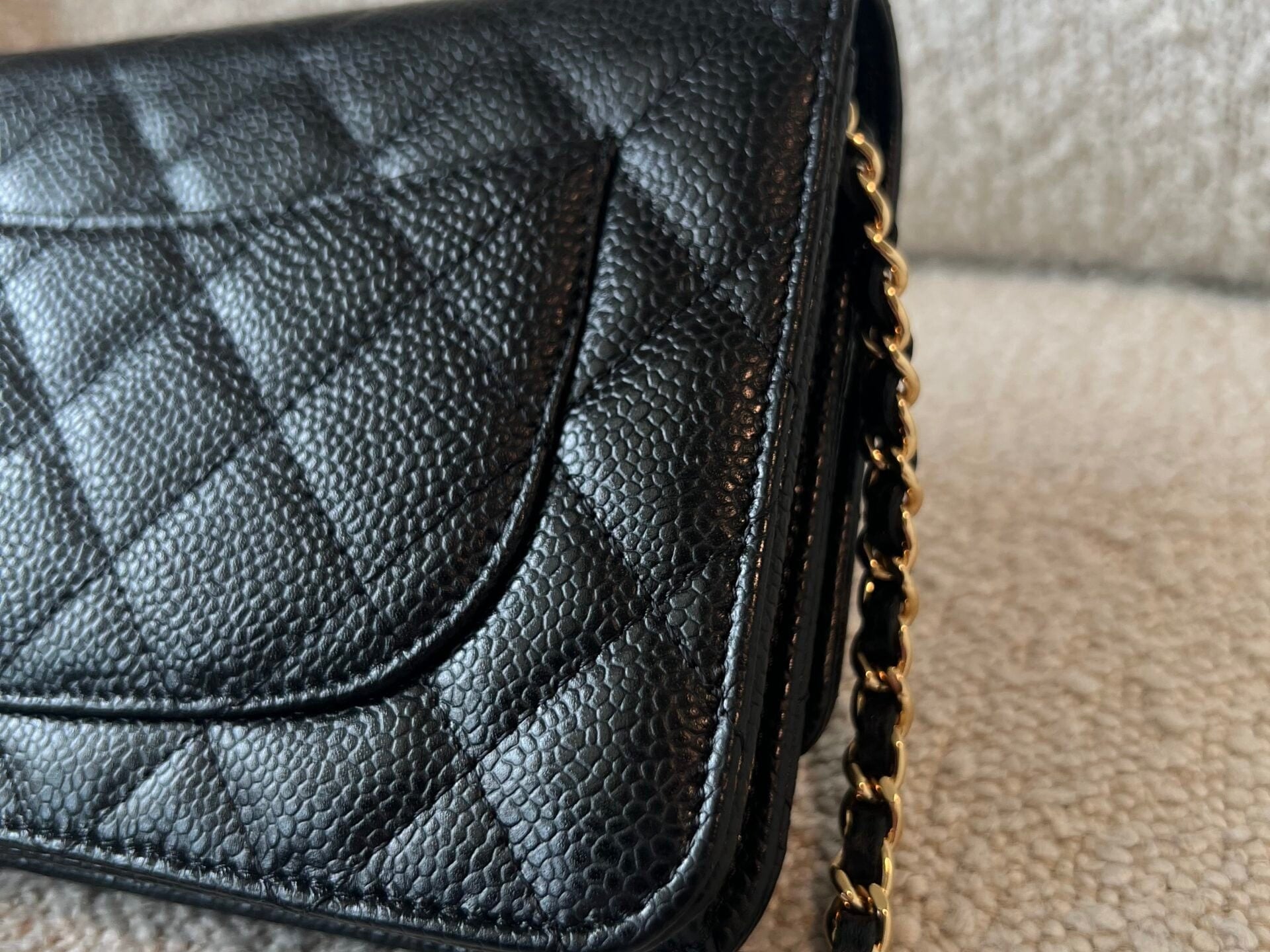 CHANEL Handbag Chanel Black Caviar Quilted Wallet On Chain GHW (WOC) - Redeluxe