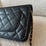CHANEL Handbag Chanel Black Caviar Quilted Wallet On Chain GHW (WOC) - Redeluxe