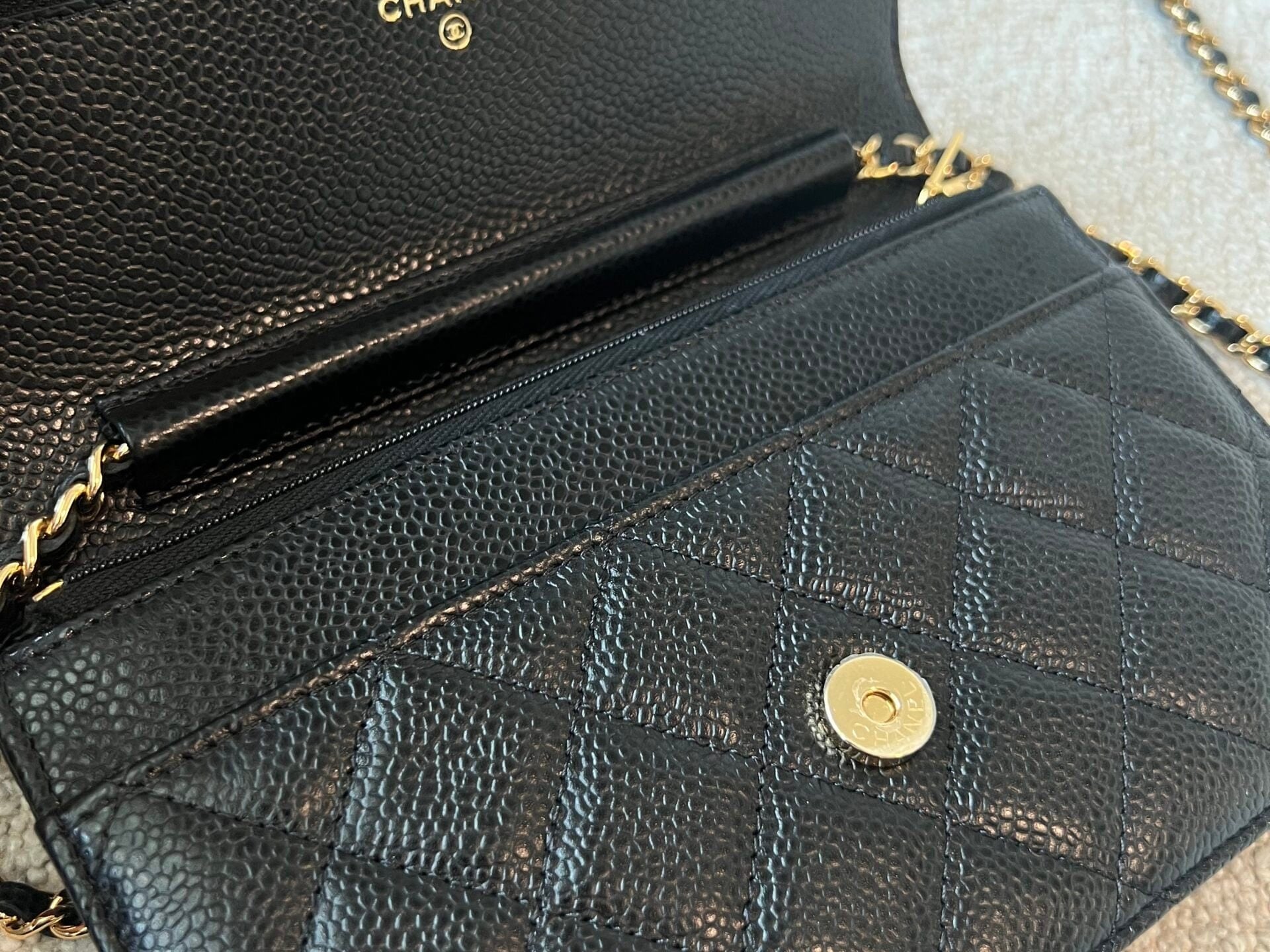 CHANEL Handbag Chanel Black Caviar Quilted Wallet On Chain GHW (WOC) - Redeluxe
