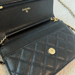 CHANEL Handbag Chanel Black Caviar Quilted Wallet On Chain GHW (WOC) - Redeluxe