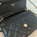 CHANEL Handbag Chanel Black Caviar Quilted Wallet On Chain GHW (WOC) - Redeluxe