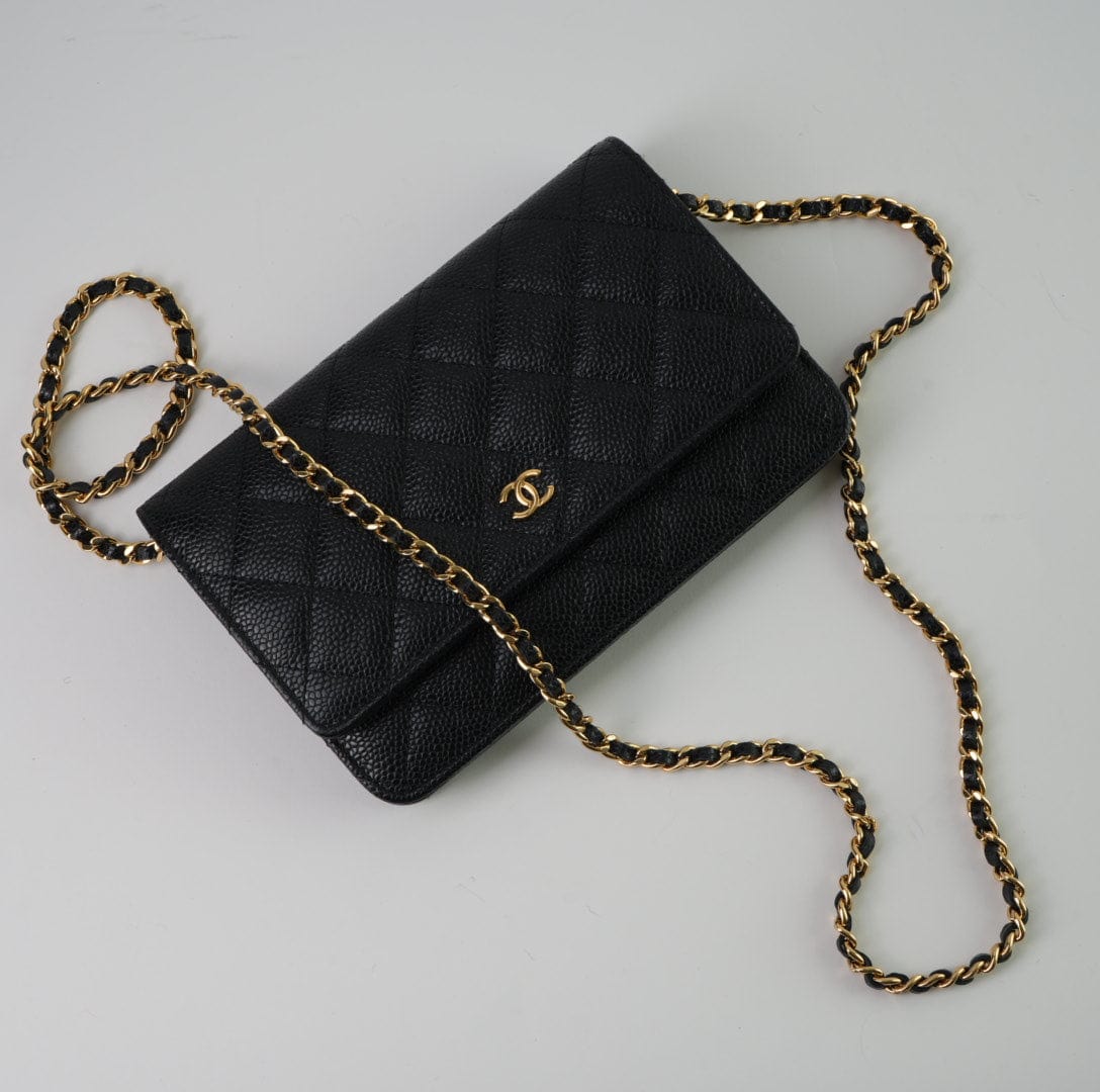 CHANEL Handbag Chanel Black Caviar Quilted Wallet On Chain GHW (WOC) - Redeluxe